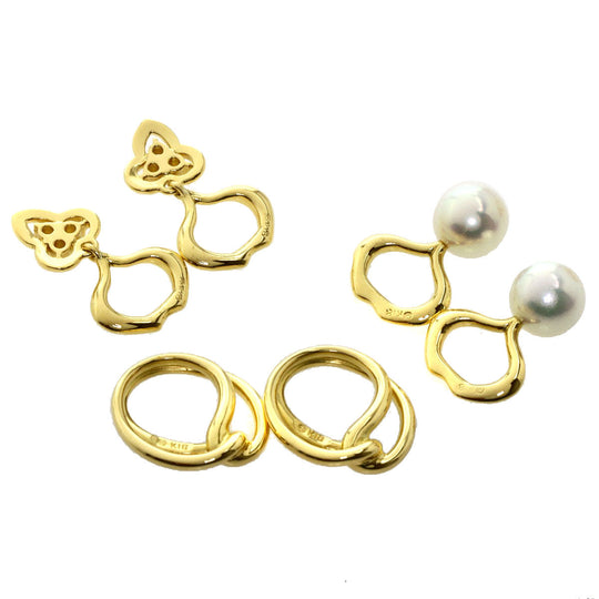 MIKIMOTO Earring 18K Yellow Gold gold Akoya pearl with diamond charm Women Used Authentic