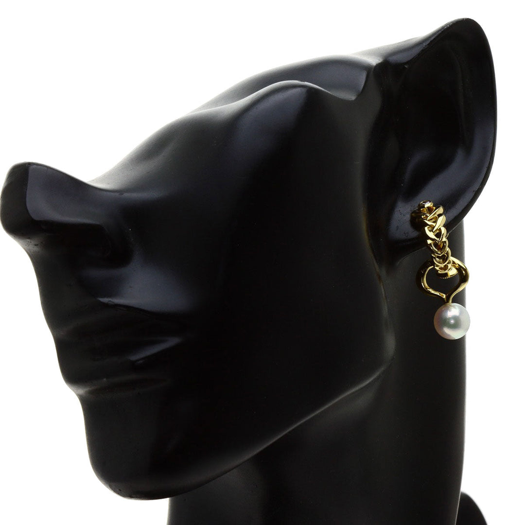MIKIMOTO Earring 18K Yellow Gold gold Akoya pearl with diamond charm Women Used Authentic