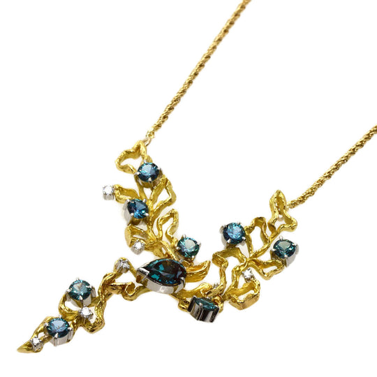 Kenji kiuchi Necklace PT900 , K18YG gold Cresanbel Synthetic Alexandrite Diamond Women Used Authentic