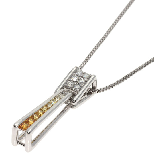 JUNE Necklace K18WG Silver Sapphire diamond Women Used Authentic