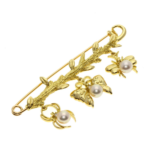 MIKIMOTO Brooch 18K Yellow Gold gold Spider Butterfly Bee Akoya Pearl Diamond Women Used Authentic