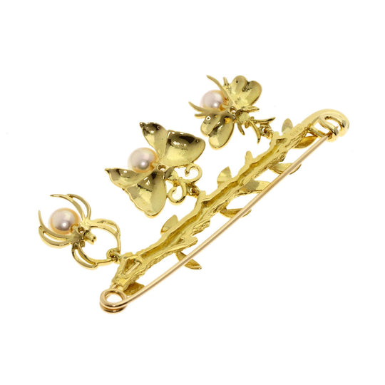 MIKIMOTO Brooch 18K Yellow Gold gold Spider Butterfly Bee Akoya Pearl Diamond Women Used Authentic