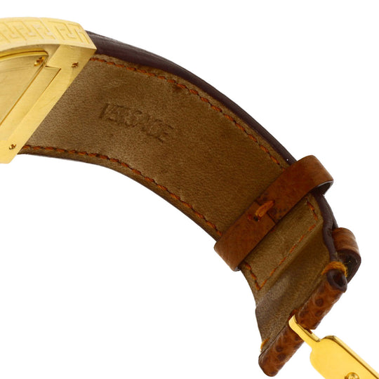 VERSACE Watches Quartz Gold Plated, Leather gold Fifth Silver dial Women Used Authentic