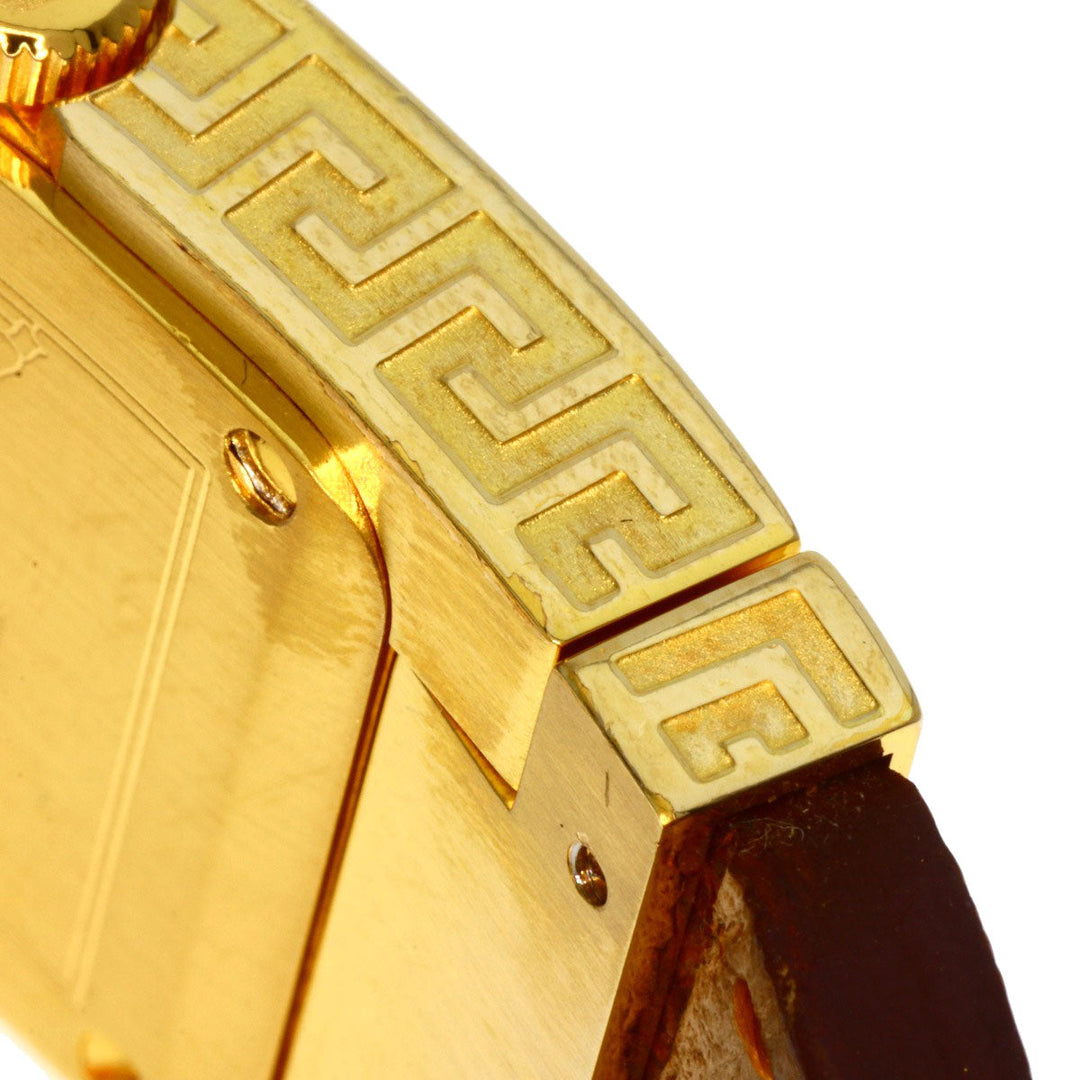 VERSACE Watches Quartz Gold Plated, Leather gold Fifth Silver dial Women Used Authentic