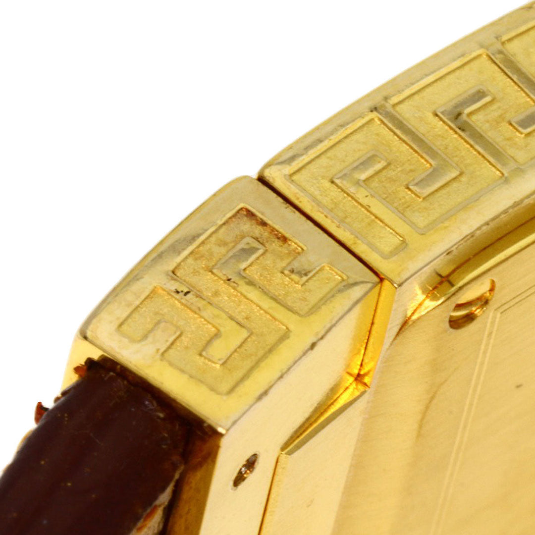 VERSACE Watches Quartz Gold Plated, Leather gold Fifth Silver dial Women Used Authentic