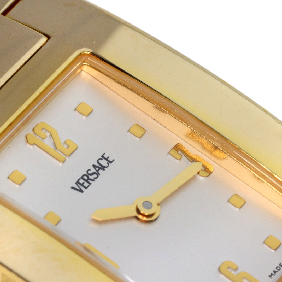 VERSACE Watches Quartz Gold Plated, Leather gold Fifth Silver dial Women Used Authentic