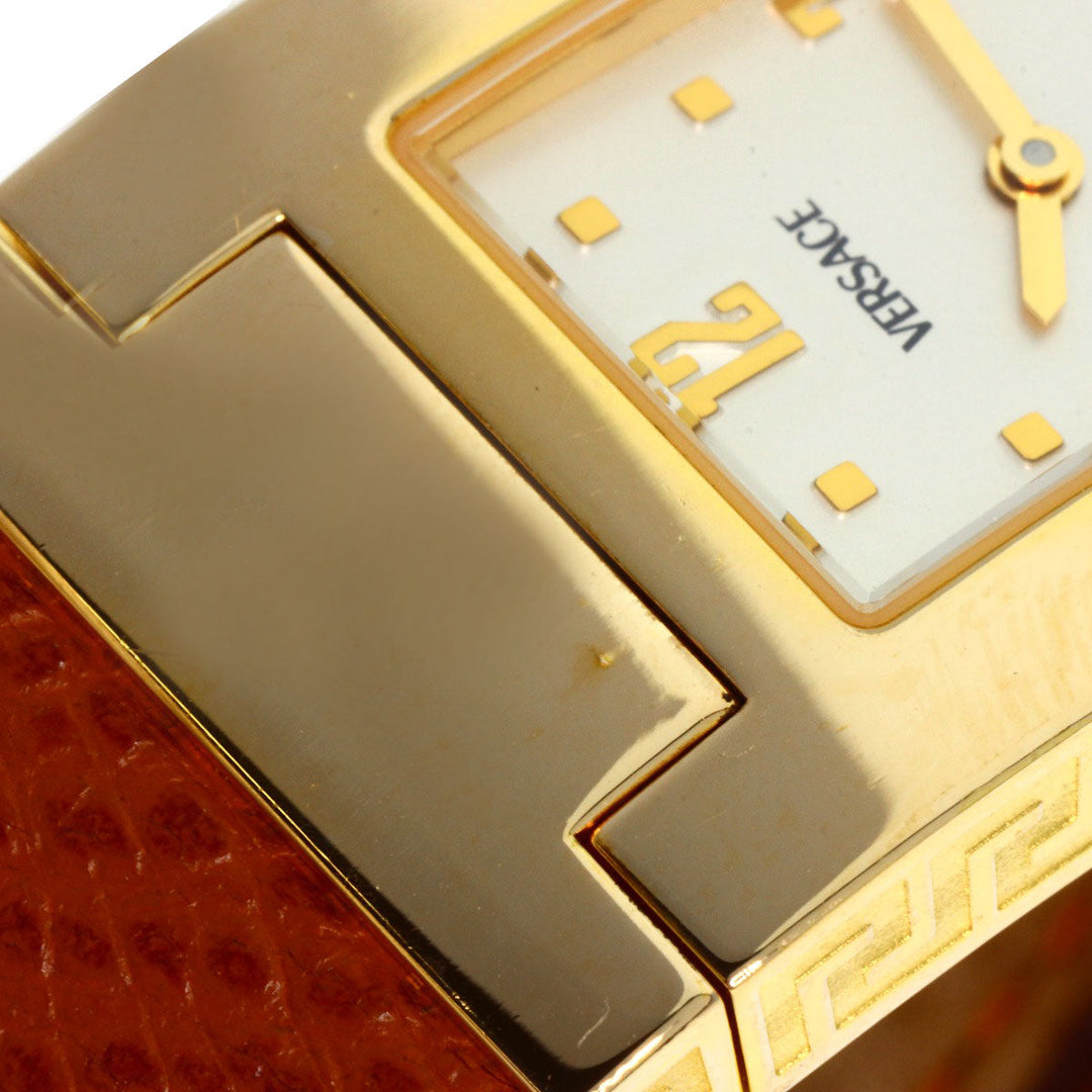 VERSACE Watches Quartz Gold Plated, Leather gold Fifth Silver dial Women Used Authentic