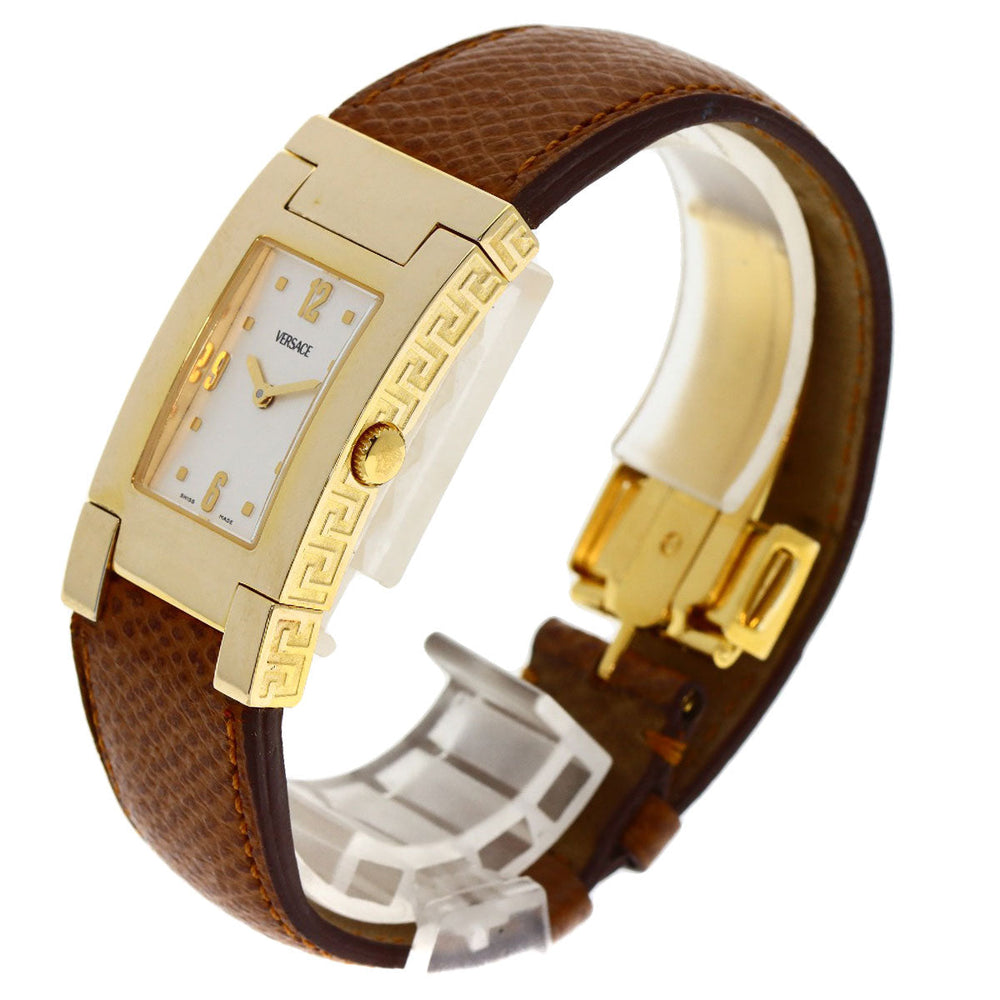 VERSACE Watches Quartz Gold Plated, Leather gold Fifth Silver dial Women Used Authentic