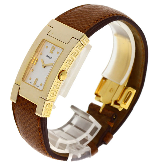 VERSACE Watches Quartz Gold Plated, Leather gold Fifth Silver dial Women Used Authentic