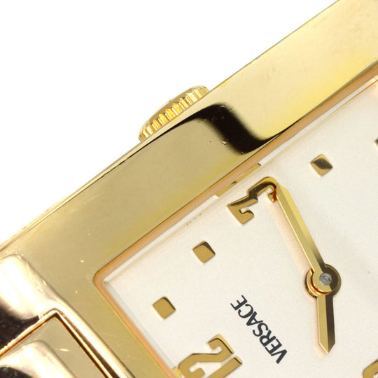 VERSACE Watches Quartz Gold Plated, Leather gold Fifth Silver dial Women Used Authentic