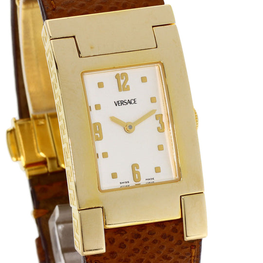 VERSACE Watches Quartz Gold Plated, Leather gold Fifth Silver dial Women Used Authentic
