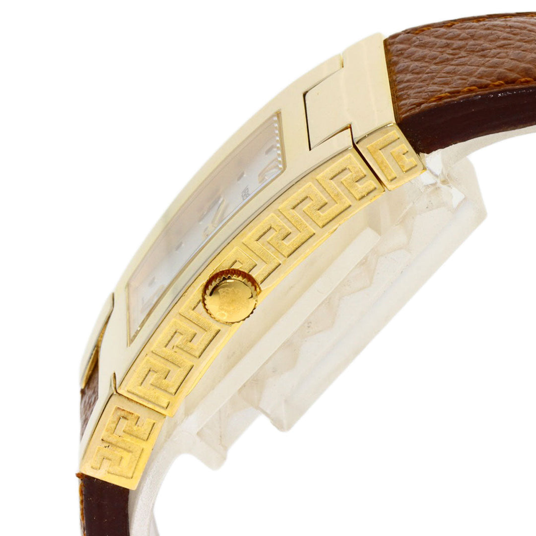 VERSACE Watches Quartz Gold Plated, Leather gold Fifth Silver dial Women Used Authentic