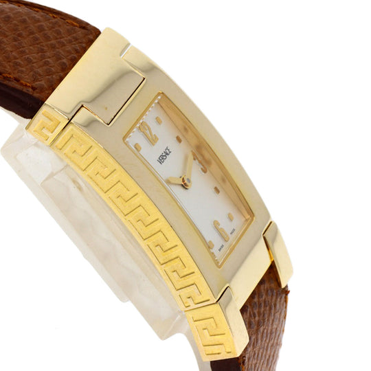 VERSACE Watches Quartz Gold Plated, Leather gold Fifth Silver dial Women Used Authentic