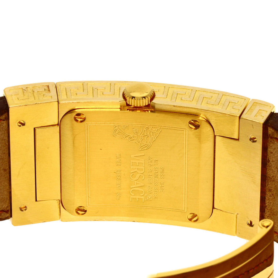 VERSACE Watches Quartz Gold Plated, Leather gold Fifth Silver dial Women Used Authentic
