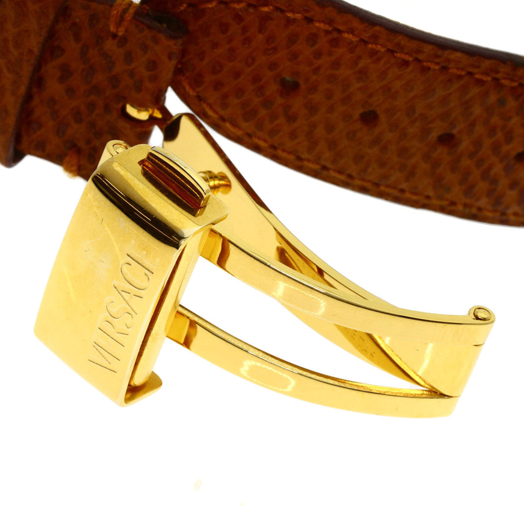 VERSACE Watches Quartz Gold Plated, Leather gold Fifth Silver dial Women Used Authentic