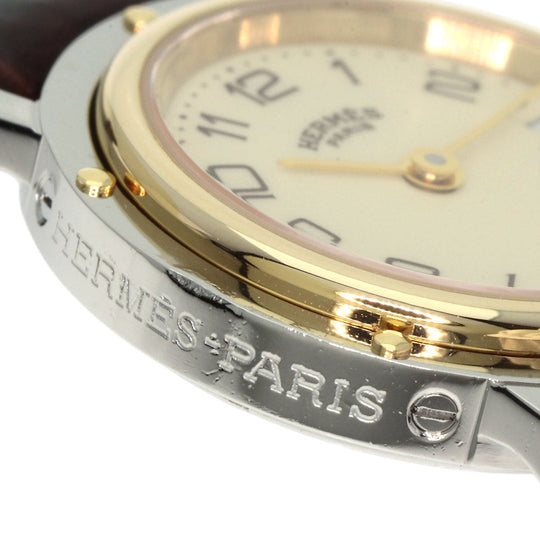 HERMES Watches Quartz Stainless Steel, Leather gold Clipper Ivory dial Women Used Authentic