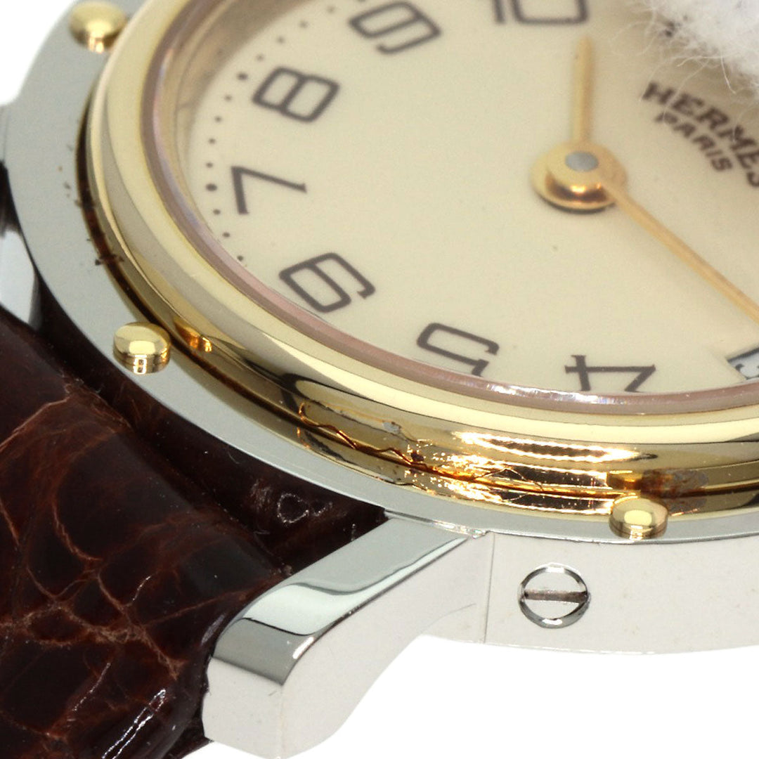 HERMES Watches Quartz Stainless Steel, Leather gold Clipper Ivory dial Women Used Authentic