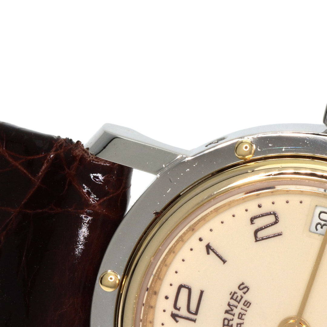 HERMES Watches Quartz Stainless Steel, Leather gold Clipper Ivory dial Women Used Authentic