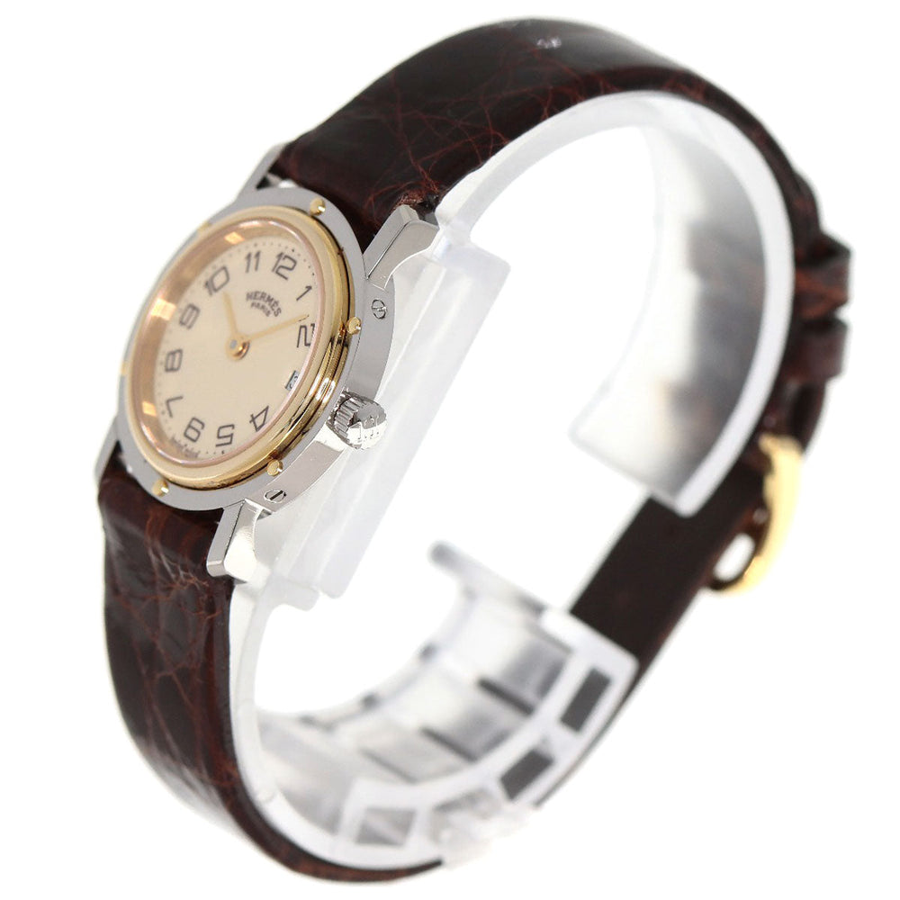 HERMES Watches Quartz Stainless Steel, Leather gold Clipper Ivory dial Women Used Authentic