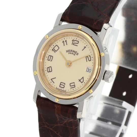 HERMES Watches Quartz Stainless Steel, Leather gold Clipper Ivory dial Women Used Authentic