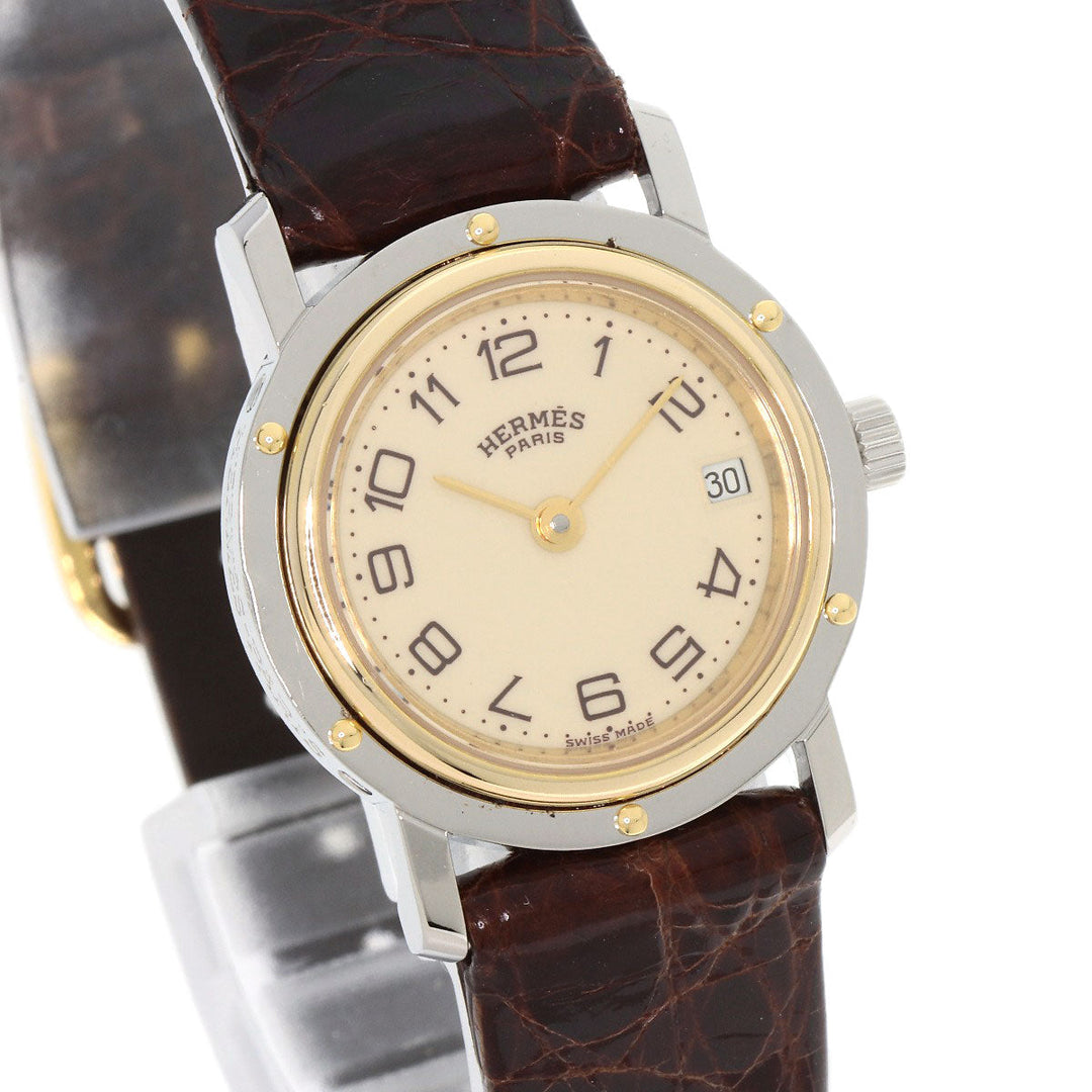 HERMES Watches Quartz Stainless Steel, Leather gold Clipper Ivory dial Women Used Authentic