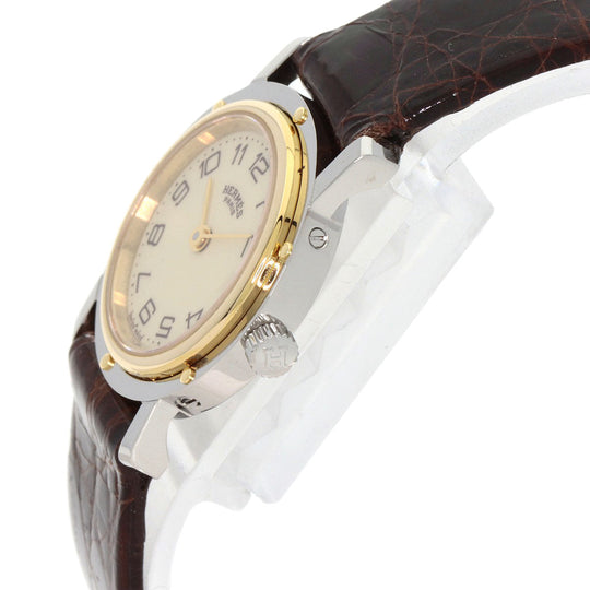 HERMES Watches Quartz Stainless Steel, Leather gold Clipper Ivory dial Women Used Authentic