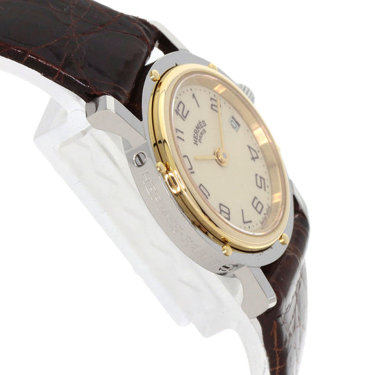 HERMES Watches Quartz Stainless Steel, Leather gold Clipper Ivory dial Women Used Authentic