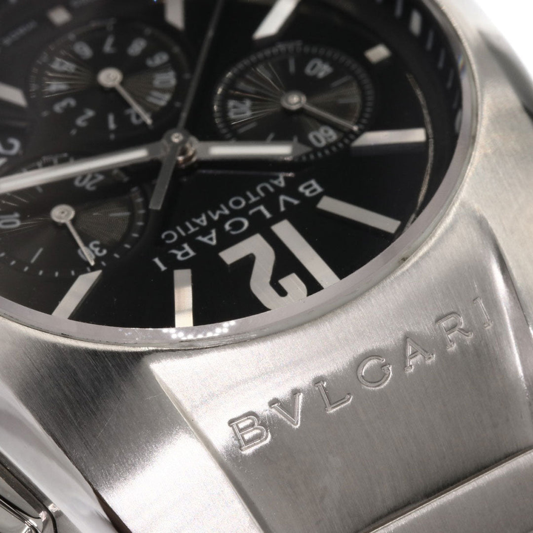 BVLGARI Watches Mechanical Automatic EG35BSSDCH Stainless Steel , Stainless Steel Silver Elgon Chronograph black dial mens Used Authentic
