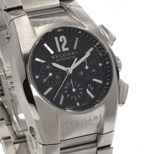 BVLGARI Watches Mechanical Automatic EG35BSSDCH Stainless Steel , Stainless Steel Silver Elgon Chronograph black dial mens Used Authentic