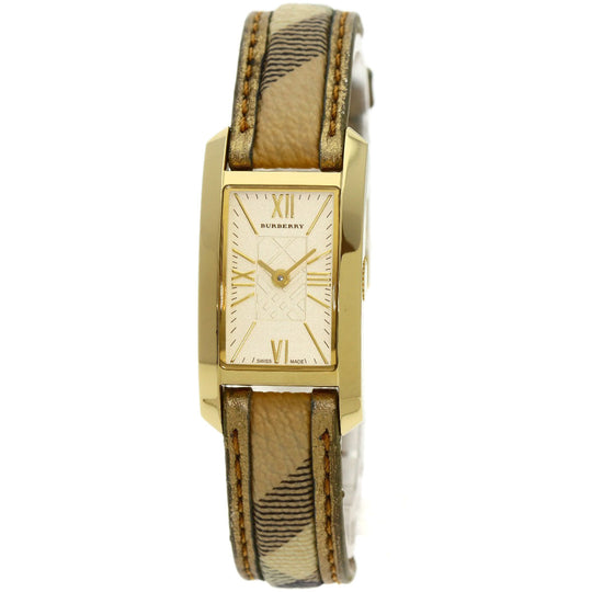 BURBERRY Watches Quartz BU1074 Gold Plated, Leather gold Square gold dial Women Used Authentic