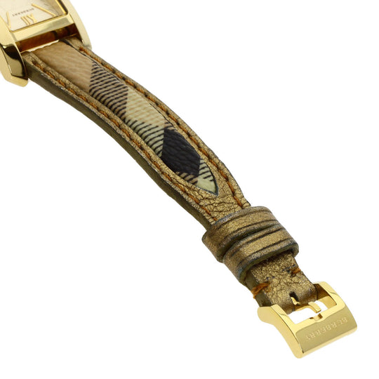 BURBERRY Watches Quartz BU1074 Gold Plated, Leather gold Square gold dial Women Used Authentic