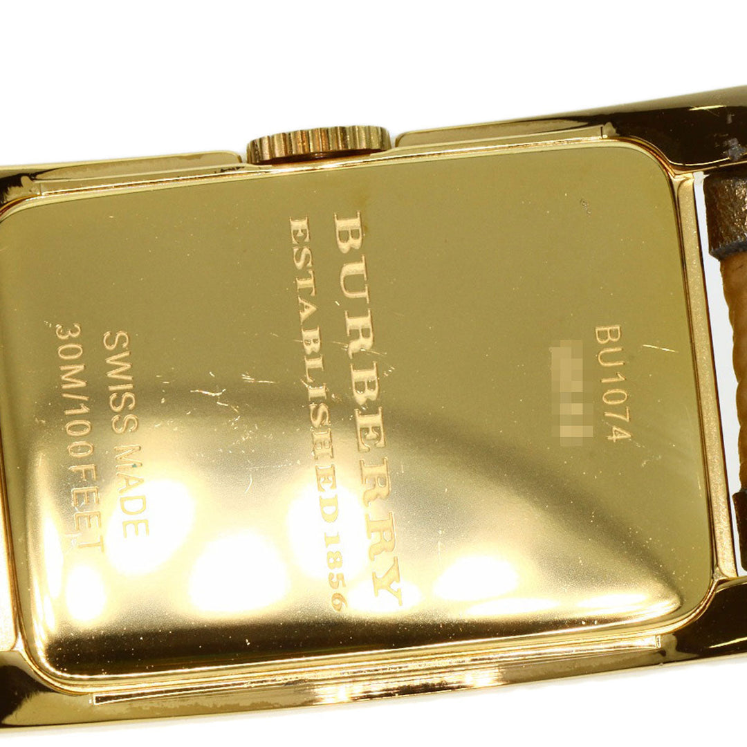 BURBERRY Watches Quartz BU1074 Gold Plated, Leather gold Square gold dial Women Used Authentic