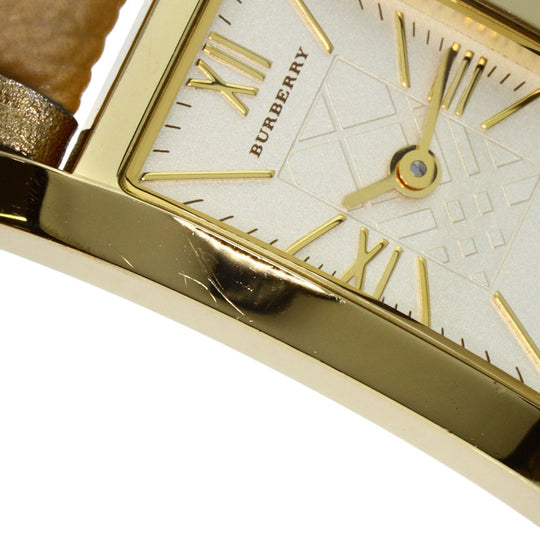 BURBERRY Watches Quartz BU1074 Gold Plated, Leather gold Square gold dial Women Used Authentic