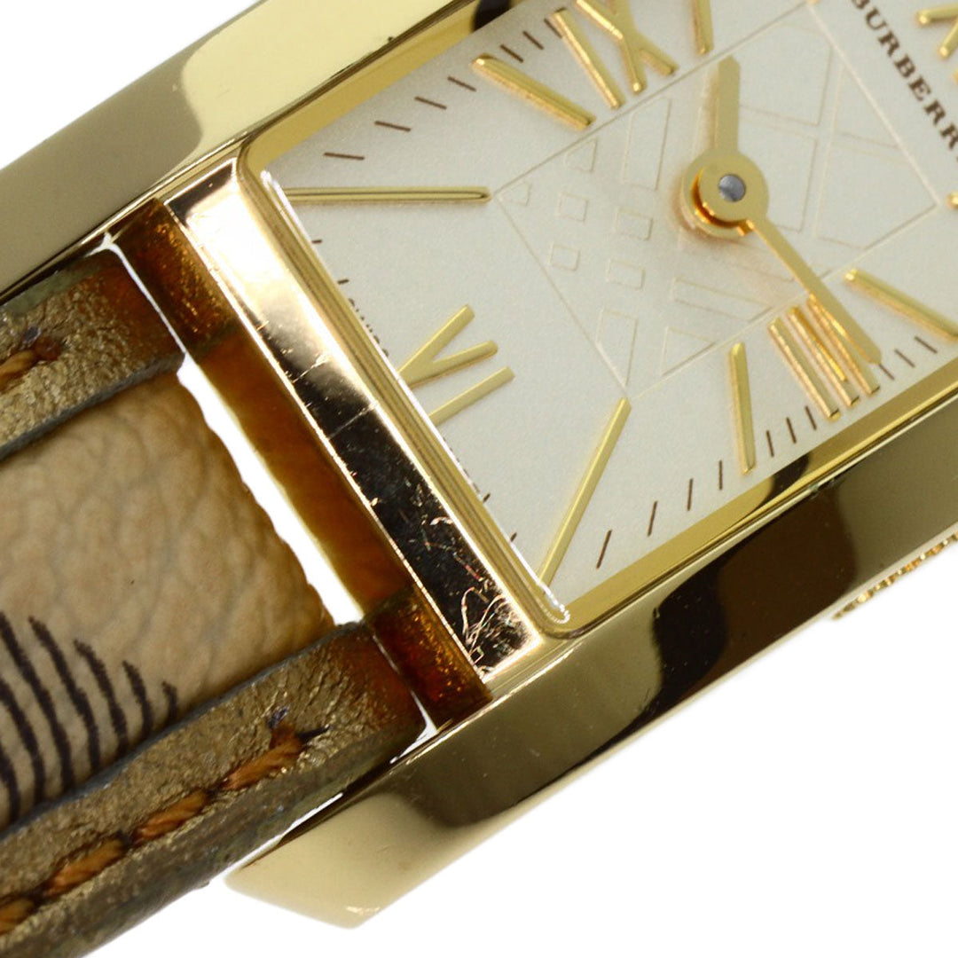 BURBERRY Watches Quartz BU1074 Gold Plated, Leather gold Square gold dial Women Used Authentic