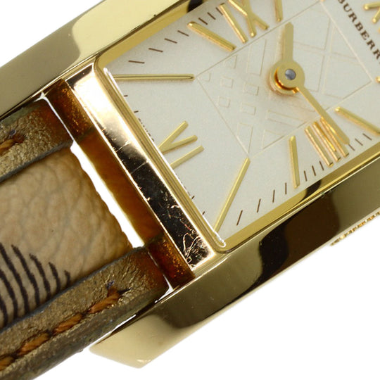 BURBERRY Watches Quartz BU1074 Gold Plated, Leather gold Square gold dial Women Used Authentic
