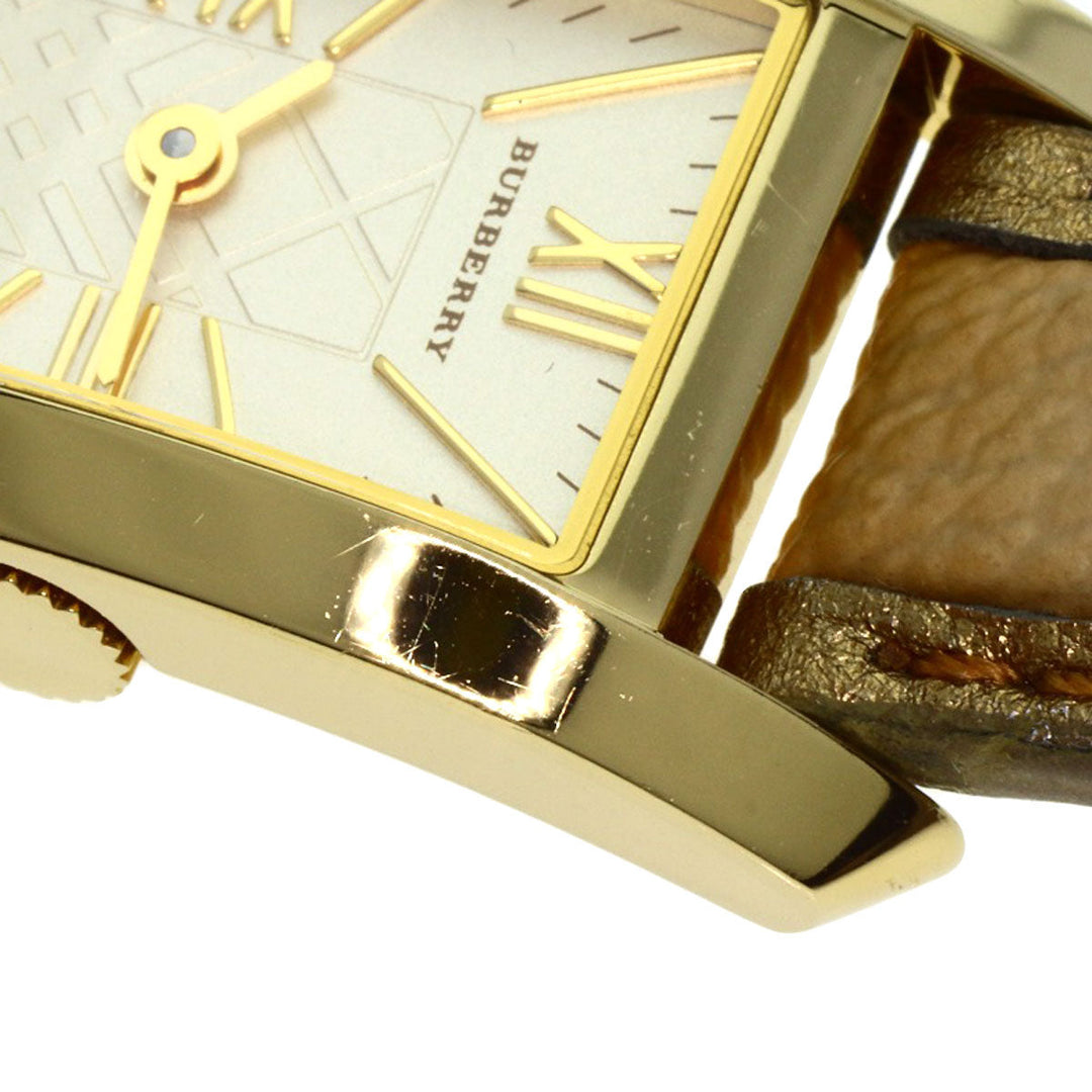 BURBERRY Watches Quartz BU1074 Gold Plated, Leather gold Square gold dial Women Used Authentic