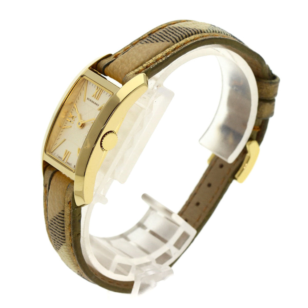 BURBERRY Watches Quartz BU1074 Gold Plated, Leather gold Square gold dial Women Used Authentic