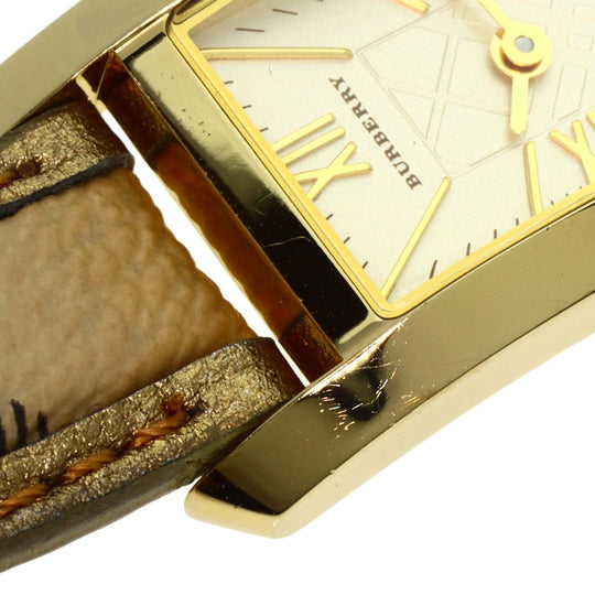BURBERRY Watches Quartz BU1074 Gold Plated, Leather gold Square gold dial Women Used Authentic