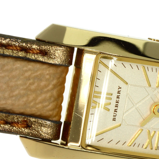 BURBERRY Watches Quartz BU1074 Gold Plated, Leather gold Square gold dial Women Used Authentic