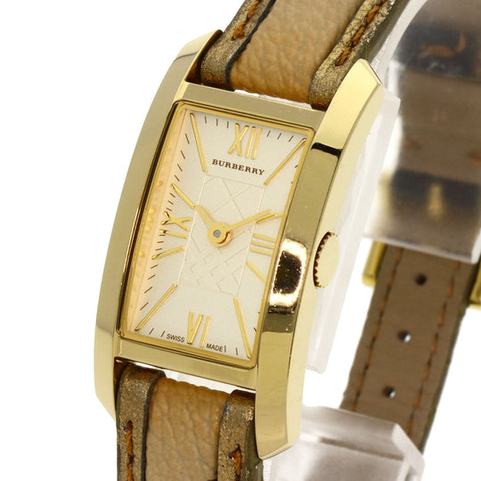 BURBERRY Watches Quartz BU1074 Gold Plated, Leather gold Square gold dial Women Used Authentic