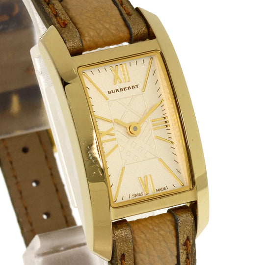 BURBERRY Watches Quartz BU1074 Gold Plated, Leather gold Square gold dial Women Used Authentic