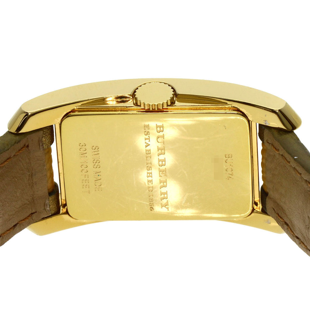 BURBERRY Watches Quartz BU1074 Gold Plated, Leather gold Square gold dial Women Used Authentic