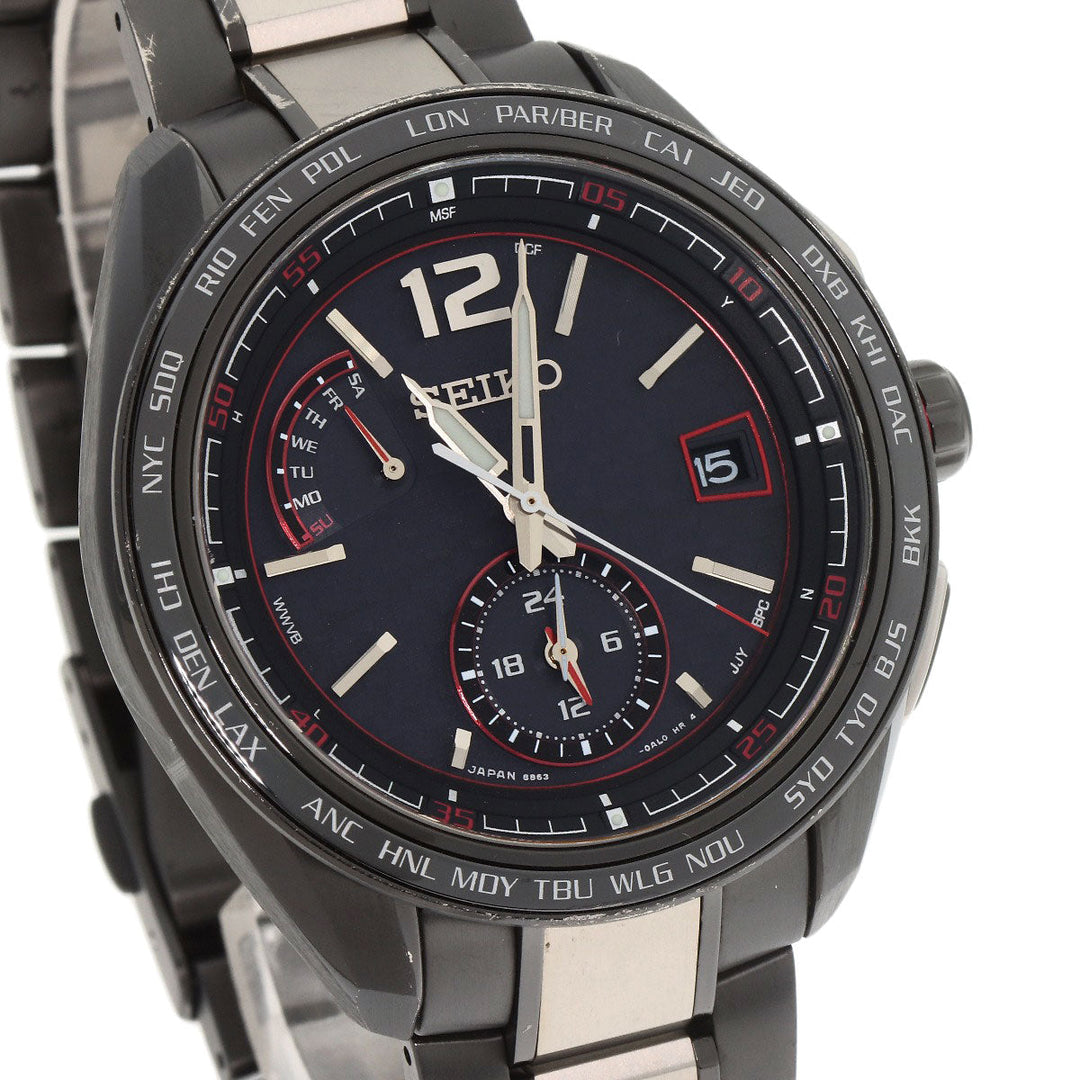 SEIKO Watches Solar Powered Radio Watch SAGA267 8B63-0AS0 Titanium, Titanium black BRIGHTZ Solar Powered radio waves black dial mens Used Authentic