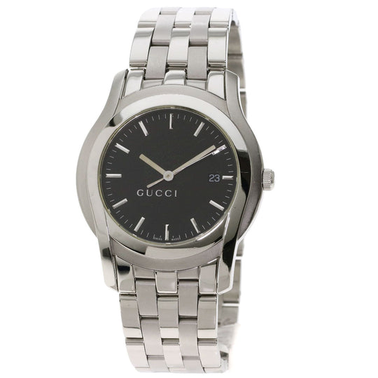 GUCCI Watches Quartz 5500XL Stainless Steel , Stainless Steel Silver Round face black dial mens Used Authentic