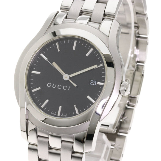 GUCCI Watches Quartz 5500XL Stainless Steel , Stainless Steel Silver Round face black dial mens Used Authentic