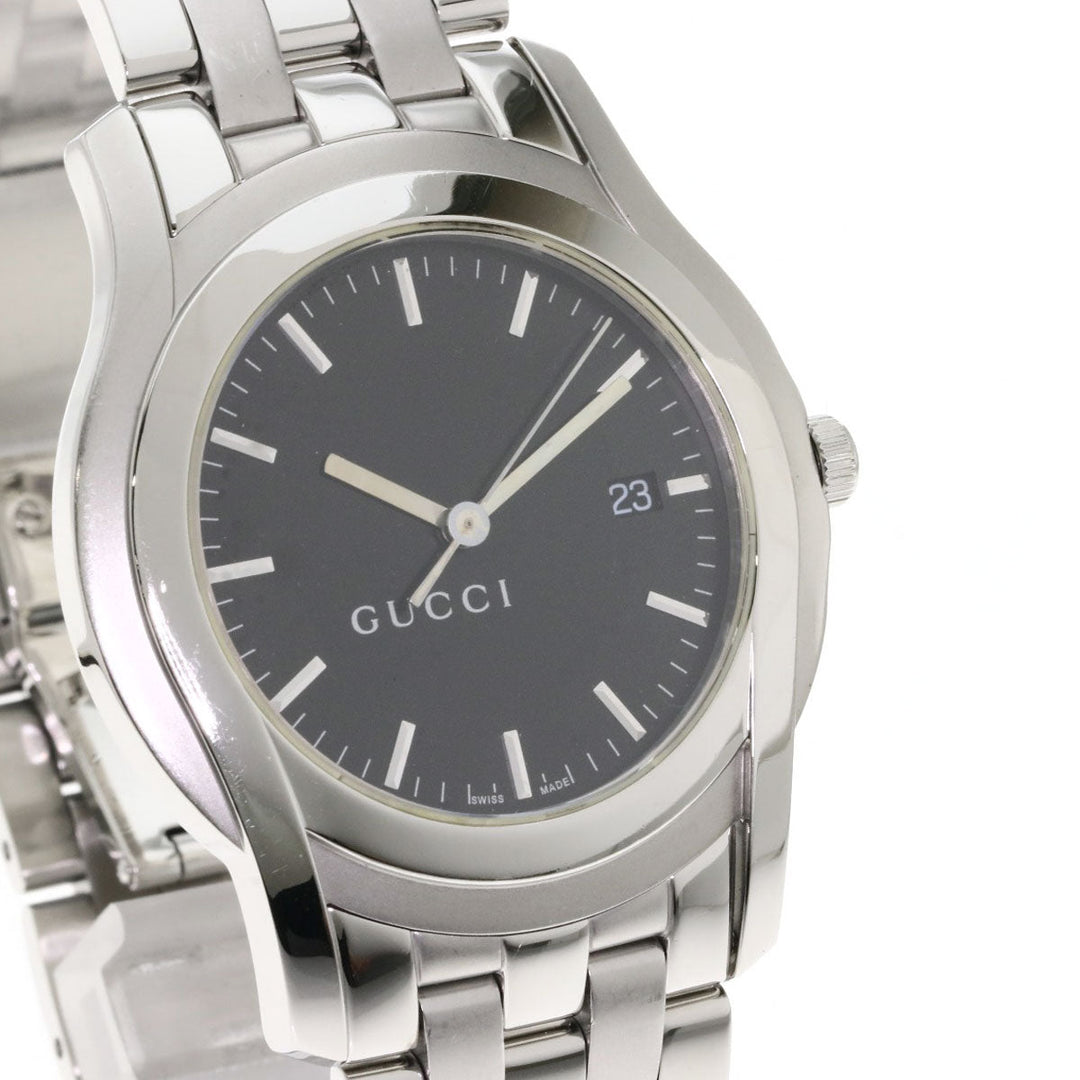 GUCCI Watches Quartz 5500XL Stainless Steel , Stainless Steel Silver Round face black dial mens Used Authentic