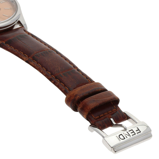 FENDI Watches Quartz 210G Stainless Steel, Leather Silver Round face salmon pink dial Women Used Authentic