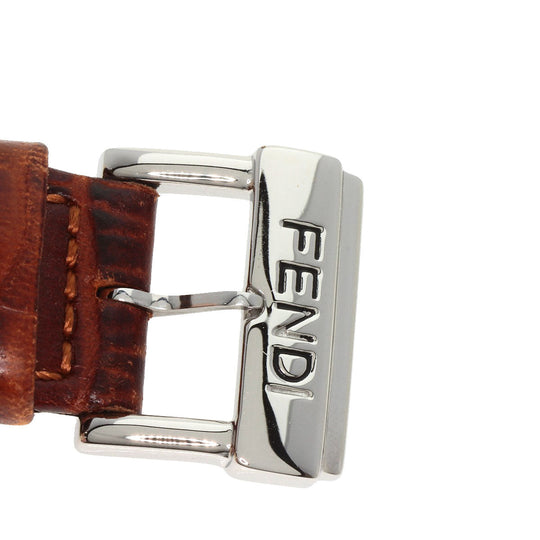 FENDI Watches Quartz 210G Stainless Steel, Leather Silver Round face salmon pink dial Women Used Authentic