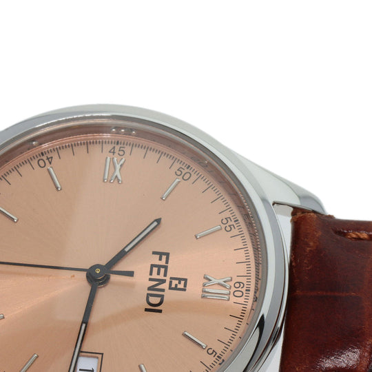 FENDI Watches Quartz 210G Stainless Steel, Leather Silver Round face salmon pink dial Women Used Authentic