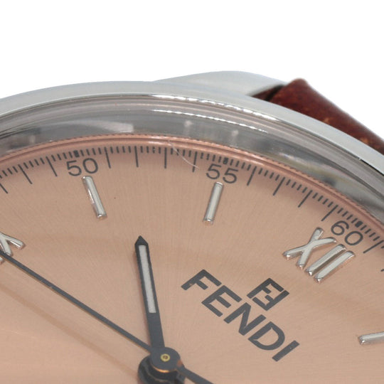 FENDI Watches Quartz 210G Stainless Steel, Leather Silver Round face salmon pink dial Women Used Authentic